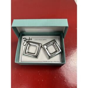 Zarks Silver Square‎ Diamond Art Statement Stud Earrings